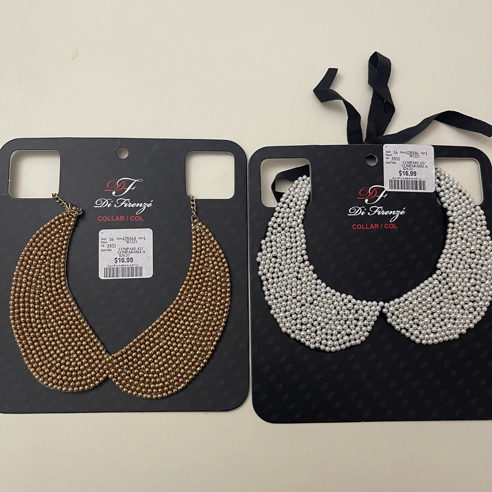 Gold and Faux Pearl Collar Necklace Set